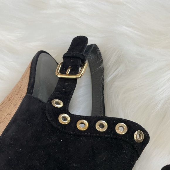 Stuart Weitzman Black Wedges with Tan Cork Heel - Picture 2 of 5